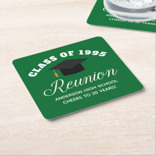 Green High School Reunion Personalized Party Square Paper Coaster