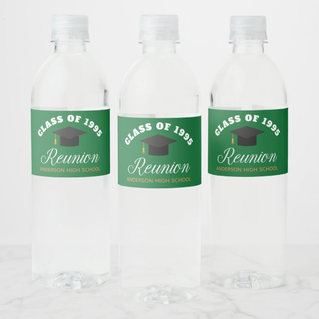Green High School Reunion Personalized Party Water Bottle Label (Bottles)