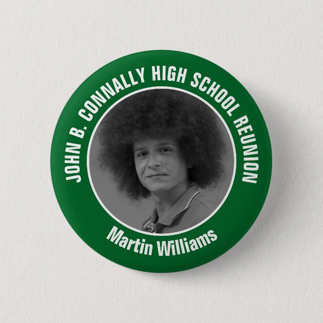 Green High School Reunion Yearbook Photo 2 Inch Round Button (Front)