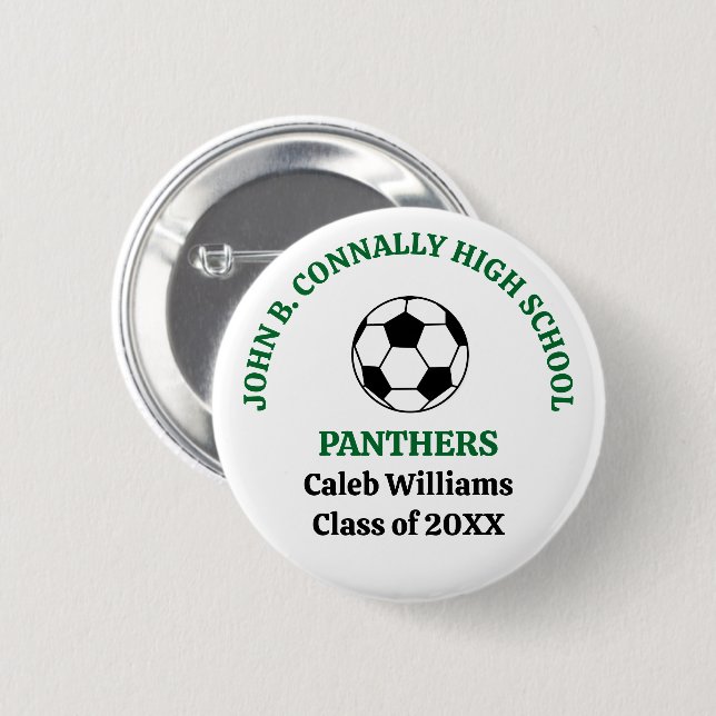 Green High School Soccer Team Personalized 2 Inch Round Button (Front & Back)