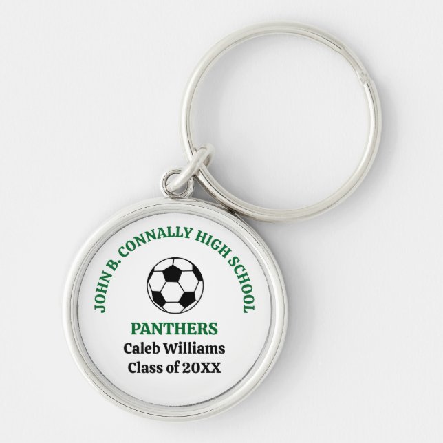 Green High School Soccer Team Personalized Keychain (Front)