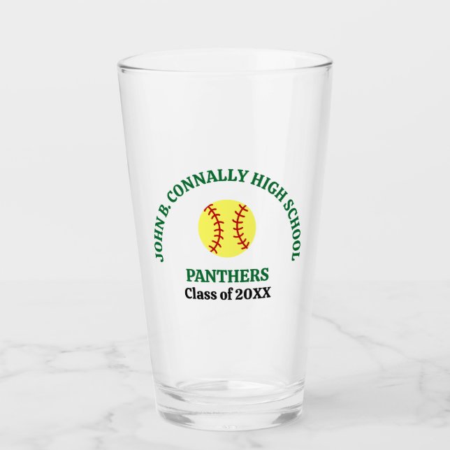 Green High School Softball Player Personalized Glass (Front)
