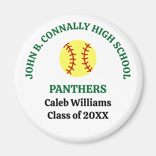 Green High School Softball Player Personalized Magnet (Front)