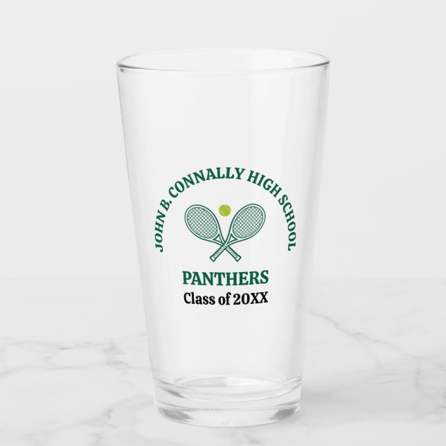 Green High School Tennis Player Personalized Glass (Front)