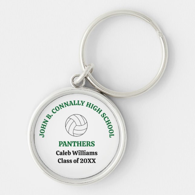 Green High School Volleyball Player Personalized Keychain (Front)