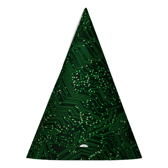 Green high tech chip technologies party hat (Left)