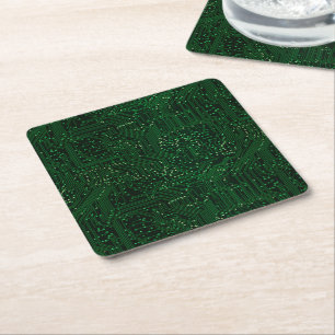 Green high tech chip technologies square paper coaster