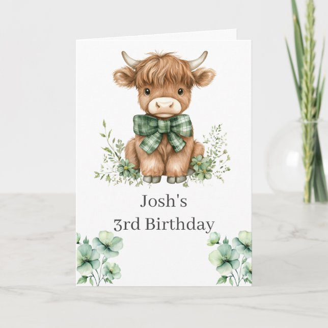 Green Highland Cow Birthday Party Invitation (Front)