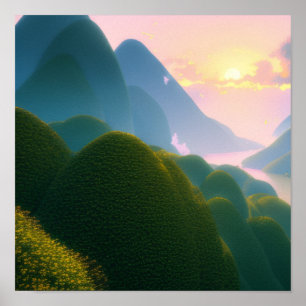 Green Hills by the River Poster