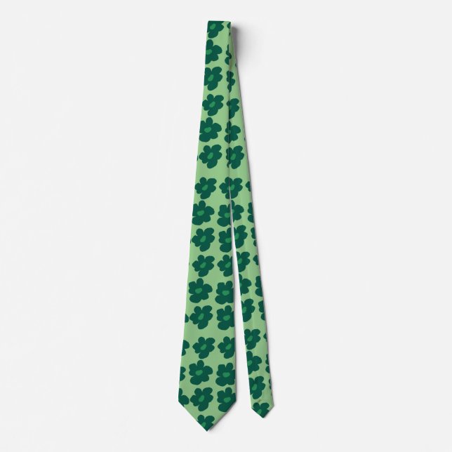 Green Hippie Flowers  Tie (Front)