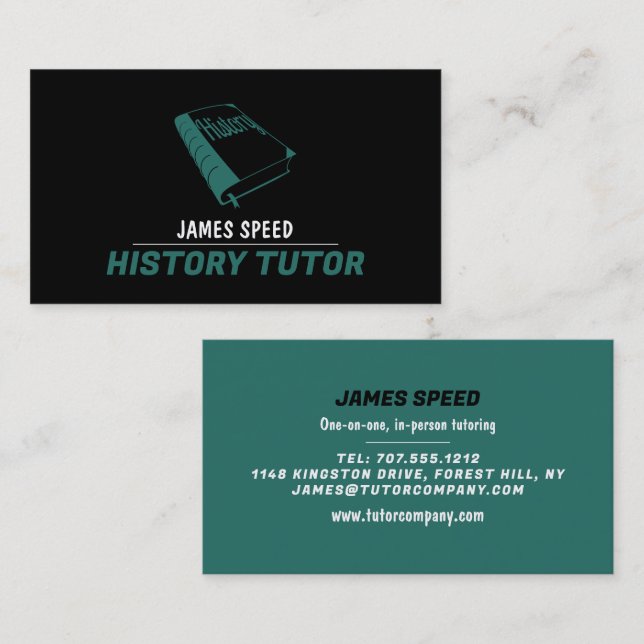 Green History Book, History Tutor, Teacher Business Card (Front/Back)