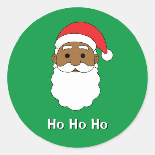 Green Ho Ho Ho African American Santa Claus Family Classic Round Sticker
