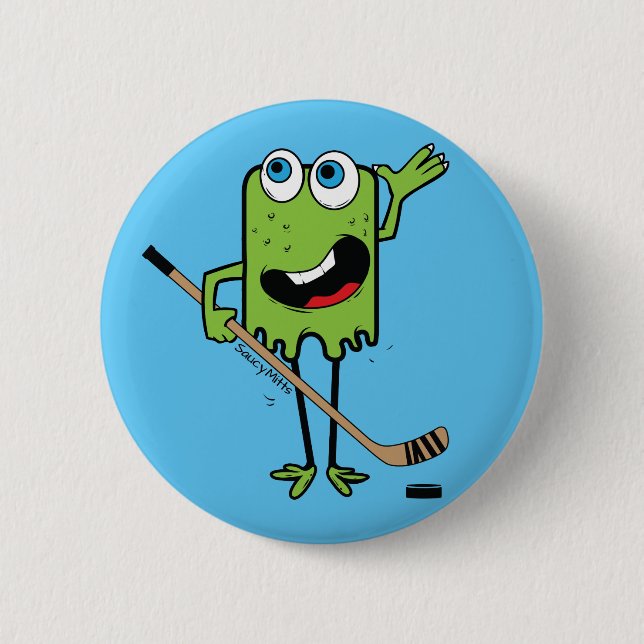 Green Hockey Monster Flare 2 Inch Round Button (Front)
