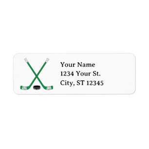 Green Hockey Sticks and Puck Return Address