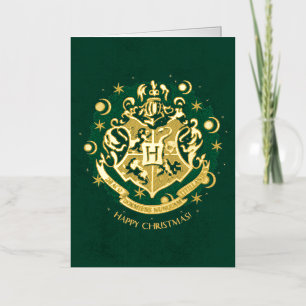 Green HOGWARTS™ Crest Holiday Wreath Foil Greeting Card