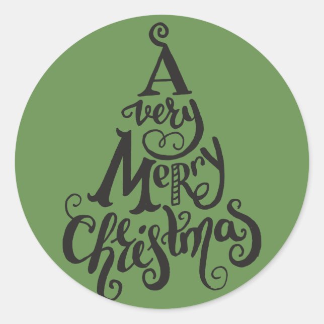 Green Holiday Christmas Tree MERRY CHRISTMAS Classic Round Sticker (Front)