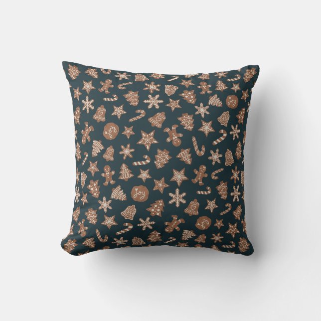 Green Holiday Cookies Pattern Throw Pillow (Front)