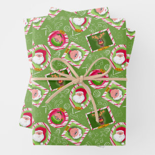 Green Holiday Cute Santa's Helpers & Toys Wrapping Paper Sheet