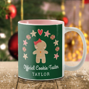 Green Holiday Gingerbread Official Cookie Taster Two-Tone Coffee Mug