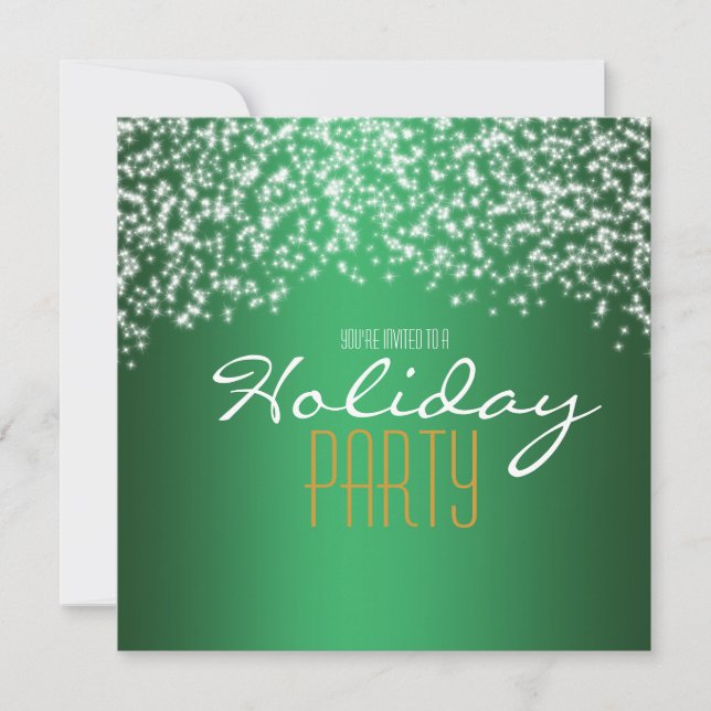 Green Holiday Party Glitter Sparkle Invitation (Front)