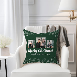 Green Holiday Photo Throw Pillow