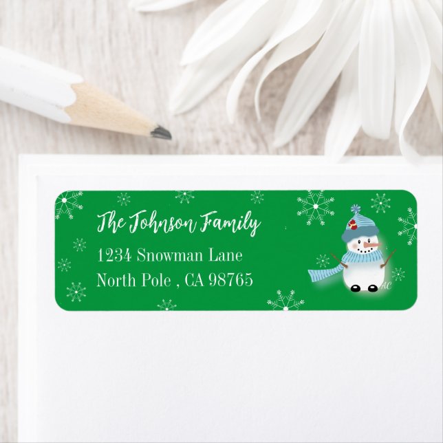Green Holiday Snowman Adresse de retour Étiquettes (En situation)
