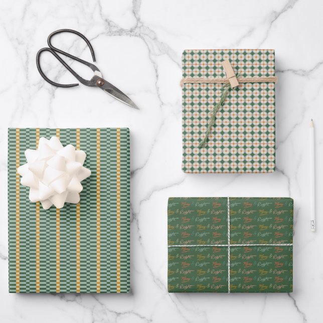 Green Holiday Themed Wrapping Paper Sheet (Front)