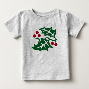 Green Holly and Red Berries Christmas Holiday Baby T-Shirt