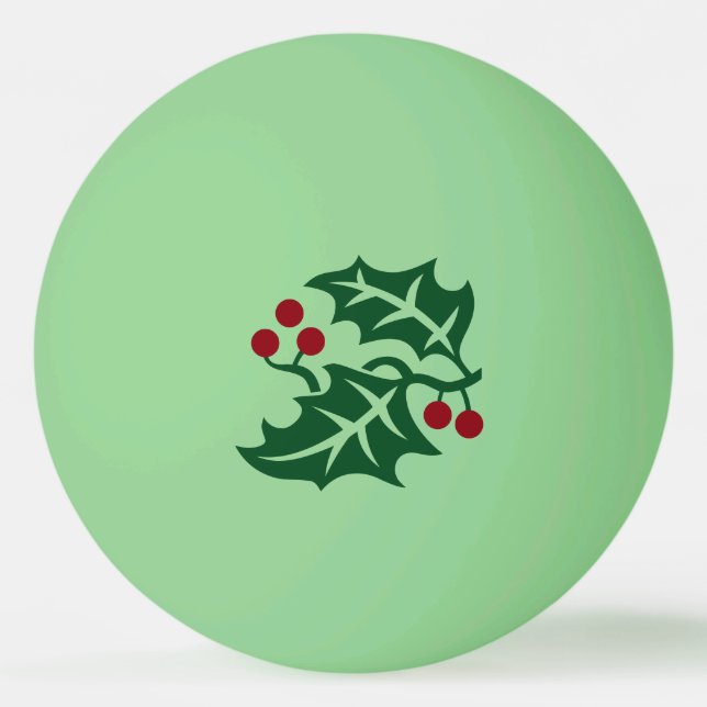 Green Holly and Red Berries Christmas Holiday Ping Pong Ball (Front)
