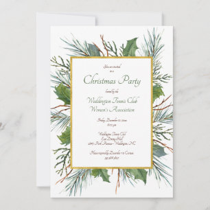 Green Holly Christmas Holiday Party Invitation
