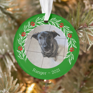 Green Holly Elegant Pet Photo Ornament