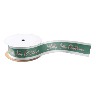 Green Holly Jolly Christmas Editable Satin Ribbon