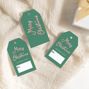 Green Holly Jolly Merry Christmas Family Name Gift Tags