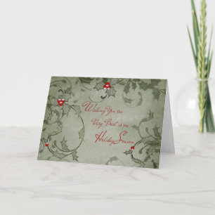 Green Holly Swirls Holiday Card