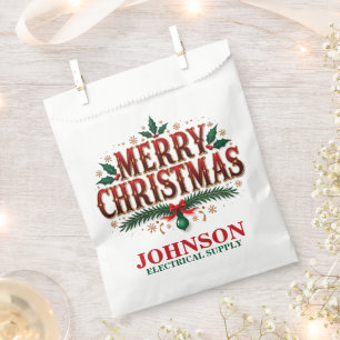 Green Holly Vintage Christmas Office Party Favour Bag