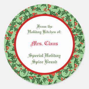 Green Holly with Red Berries Custom Baking Classic Round Sticker