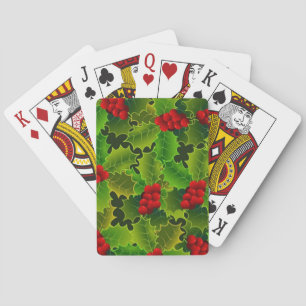 Green Holly with Red Berries Playing Cards