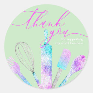 Green Hologram Pastry chef bakery thank you Classic Round Sticker