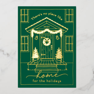 Green Home for the Holidays Realtor Christmas Gold Foil Holiday Card