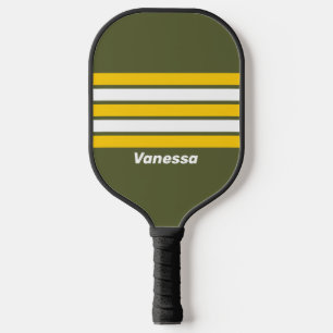 Green Honey Nostalgic Across Striping with Name Pickleball Paddle