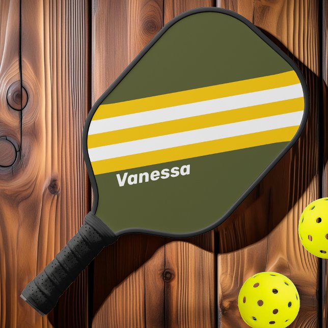 Green Honey Nostalgic Stripes with Name Pickleball Paddle (Creator Uploaded)