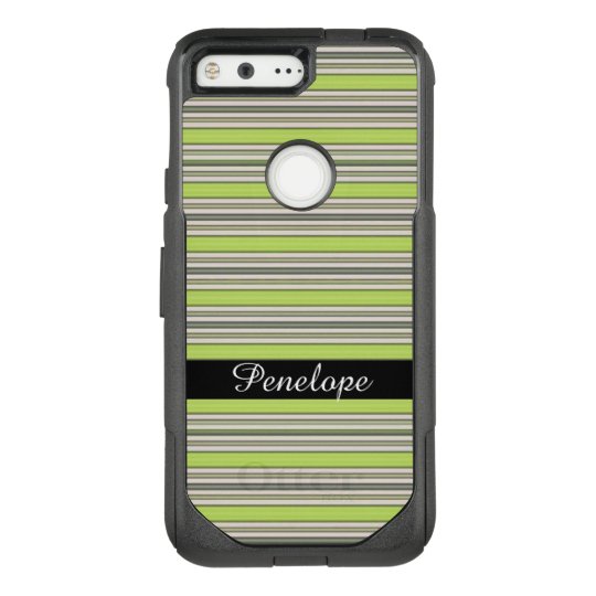 Green Horizontal Striped Pattern Add your name OtterBox Commuter Google Pixel Case