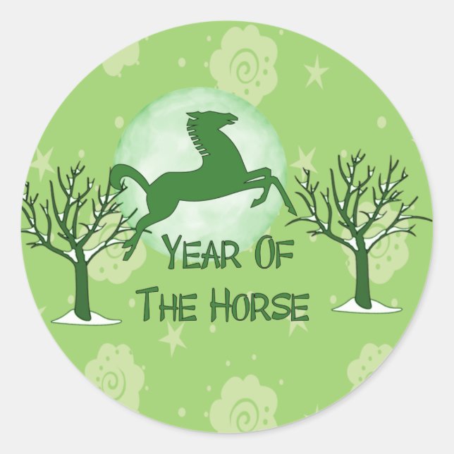 Green Horse and Moon Classic Round Sticker (Front)