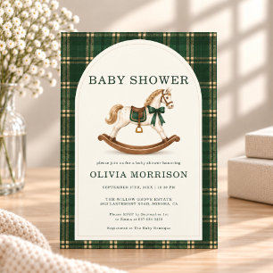 Green Horse Plaid Tartan Polo Boy Baby Shower  Invitation