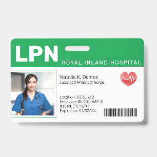 Green   Hospital Medical Employee Photo ID Badge