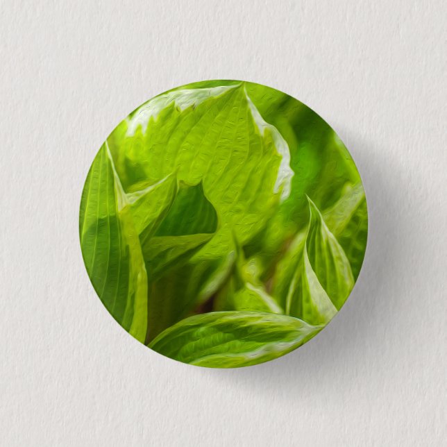 Green Hosta Leaves 1 Inch Round Button (Front)