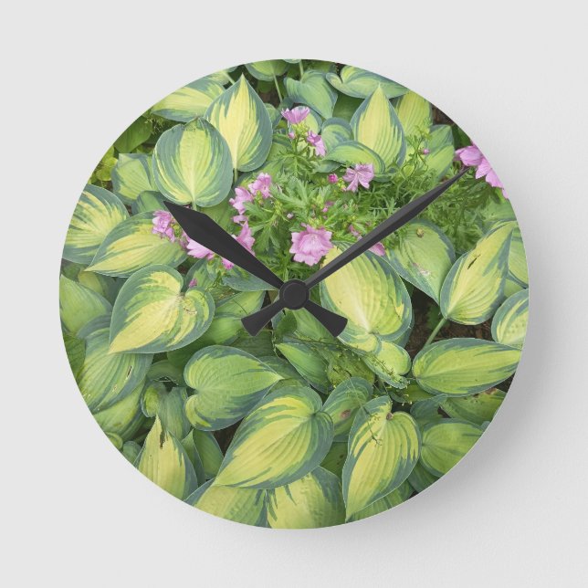 Green Hosta Leaves Botanical Floral Round Wall Clo Clock (Front)