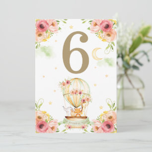 Green Hot Air Balloon Animals Neutral Table Number
