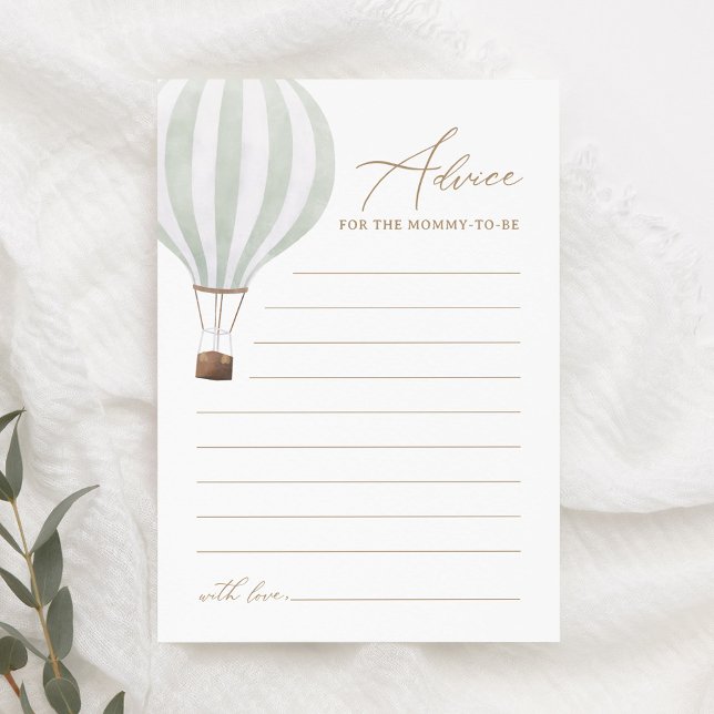 Green Hot Air Balloon Baby Shower Advice Card (Creator Uploaded)