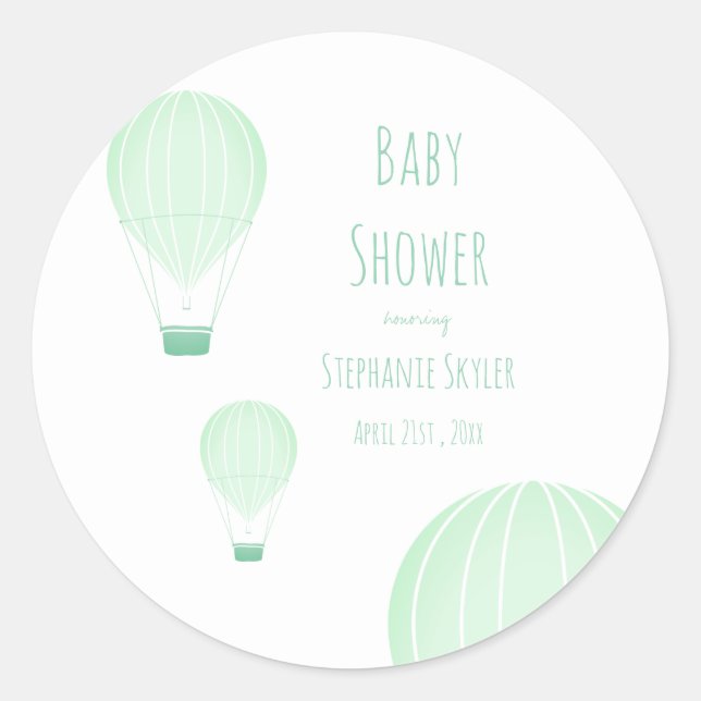 Green Hot Air Balloon | Baby Shower Classic Round Sticker (Front)